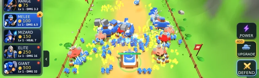 Blue KMOB soldiers defending their tank against a mass of approaching enemies